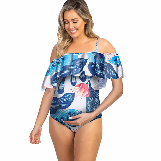 Sexy Fashoin Femmes Floral Imprimer Enceinte Designer Maillots De Bain Une Pièce De Maternité Gros Volants Épaule En Plein Air Bikini Beachwear
